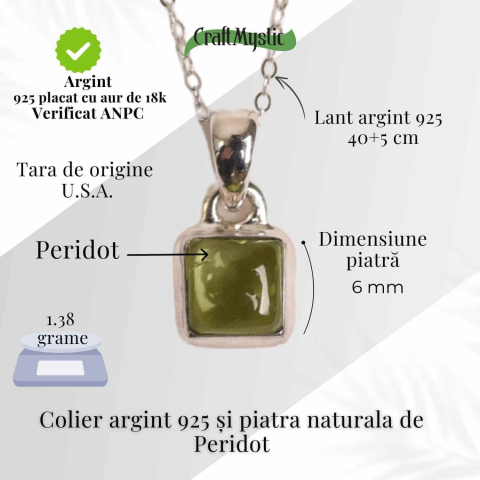 Colier Argint 925 cu Peridot Natural Patrat – Claritate, Energie si Renastere [3]
