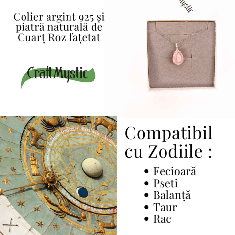 Colier Argint 925 cu Cuart Roz Lacrima – Iubire, Vindecare si Armonie Interioara [5]