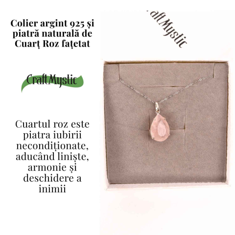 Colier Argint 925 cu Cuart Roz Lacrima – Iubire, Vindecare si Armonie Interioara [2]