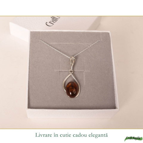 Colier argint 925 cu lacrima si chihlimbar oval natural – Energie solara si protectie [5]