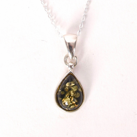 Taur - Colier argint 925 cu lacrima si chihlimbar verde – Energie solara si vitalitate