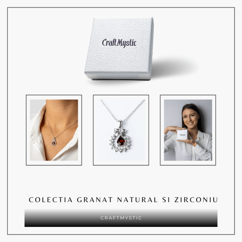 Colier Argint 925 cu Granat Natural si Zirconiu – Pandantiv Ghirlanda cu Fundita, Simbol al Energiei si Protectiei [7]