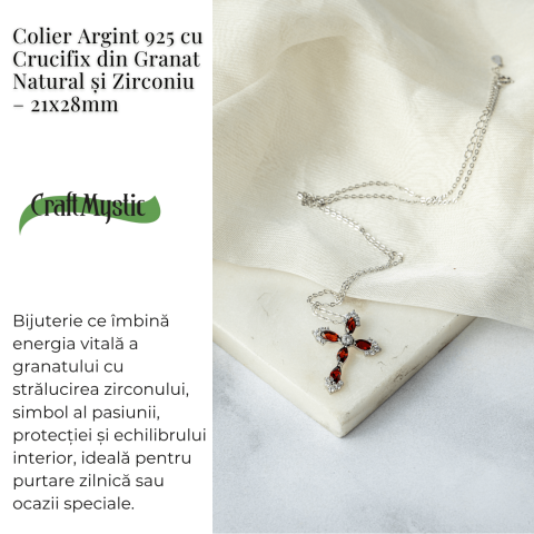 Colier Argint 925 cu Crucifix din Granat Natural si Zirconiu – Simbol al Energiei Vitale, Pasiunii si Protectiei Interioare [2]