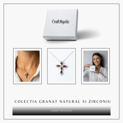 Colier Argint 925 cu Crucifix din Granat Natural si Zirconiu – Simbol al Energiei Vitale, Pasiunii si Protectiei Interioare [7]