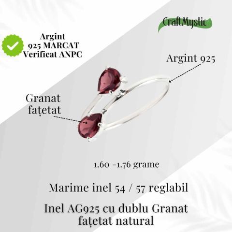 Inel din argint 925 cu dublu granat, pentru energie si stabilitate interioara [3]