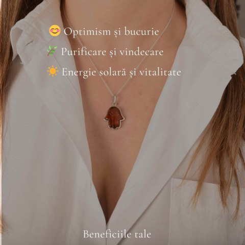 Colier argint 925 cu Mana lui Fatima si chihlimbar natural – Protectie si vitalitate [2]