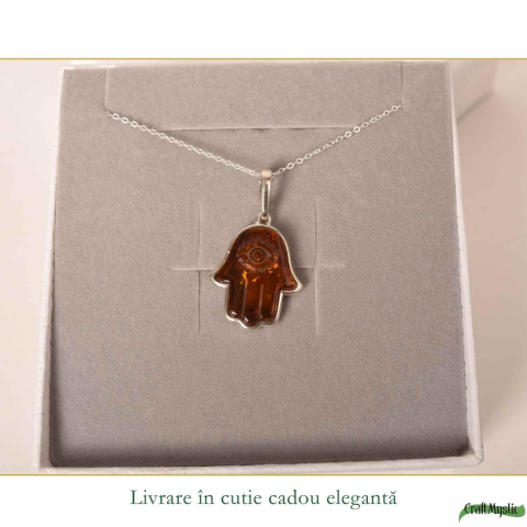 Colier argint 925 cu Mana lui Fatima si chihlimbar natural – Protectie si vitalitate [5]