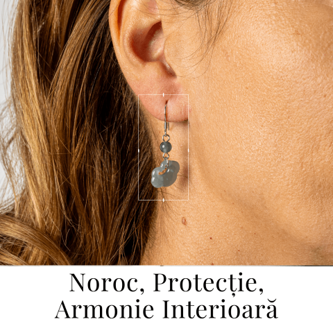 Cercei Argint 925 cu Jad Albastru Guatemala – Model Nor Pi Disc pentru Noroc si Protectie [1]