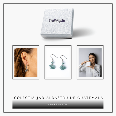 Cercei Argint 925 cu Jad Albastru Guatemala – Model Nor Pi Disc pentru Noroc si Protectie [7]