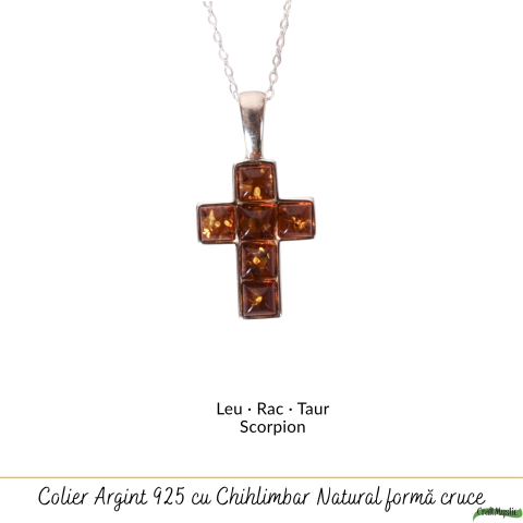 Colier argint 925 cu cruce si chihlimbar natural – Protectie si energie solara [4]