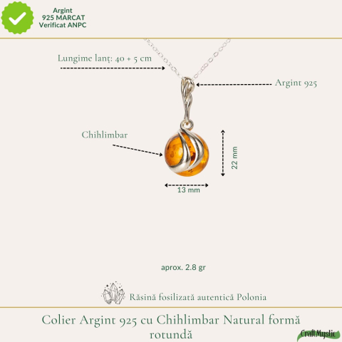 Colier argint 925 rotund cu chihlimbar natural – Energie solara si echilibru [3]