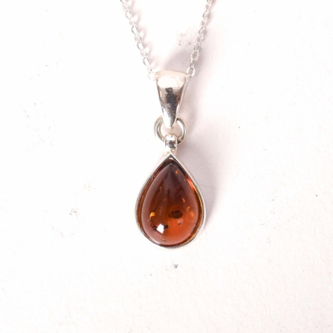 Taur - Colier argint 925 cu lacrima si chihlimbar natural – Energie solara si vitalitate