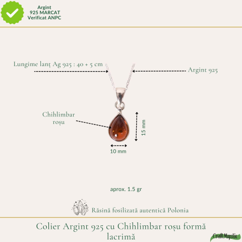 Colier argint 925 cu lacrima si chihlimbar natural – Energie solara si vitalitate [3]