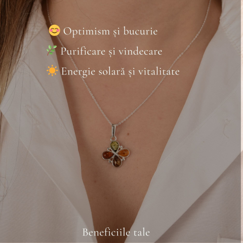 Colier argint 925 cu trifoi si chihlimbar natural – Energie solara si noroc [2]