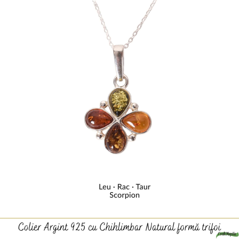 Colier argint 925 cu trifoi si chihlimbar natural – Energie solara si noroc [4]