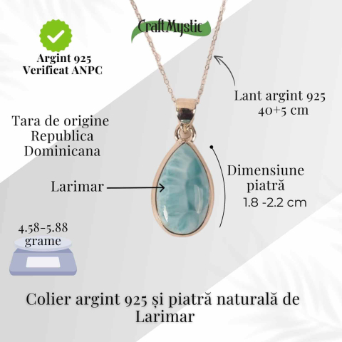 Colier Argint 925 cu Larimar in Forma de Lacrima – Liniste si Claritate Interioara [3]
