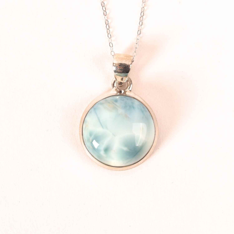 Claritate Mentala si Focus - Colier Argint 925 cu Larimar Rotund – Armonie si Calm Oceanic