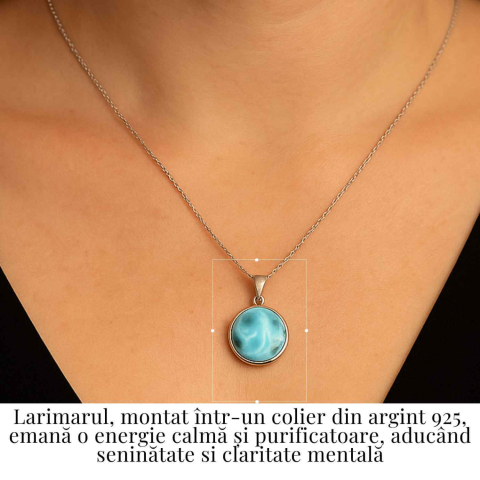 Colier Argint 925 cu Larimar Rotund – Armonie si Calm Oceanic [1]