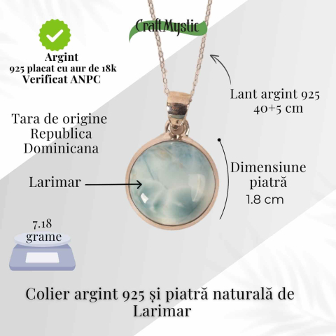 Colier Argint 925 cu Larimar Rotund – Armonie si Calm Oceanic [3]