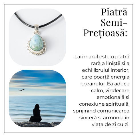 Colier Argintiu cu Piatra Naturala Larimar in Forma de Lacrima – Calm si Armonie Interioara [5]