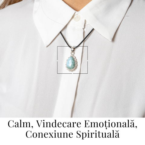 Colier Argintiu cu Piatra Naturala Larimar in Forma de Lacrima – Calm si Armonie Interioara [1]