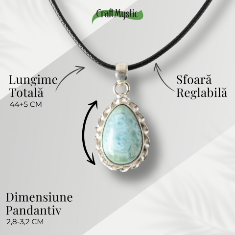 Colier Argintiu cu Piatra Naturala Larimar in Forma de Lacrima – Calm si Armonie Interioara [3]