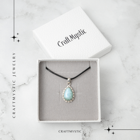 Colier Argintiu cu Piatra Naturala Larimar in Forma de Lacrima – Calm si Armonie Interioara [6]