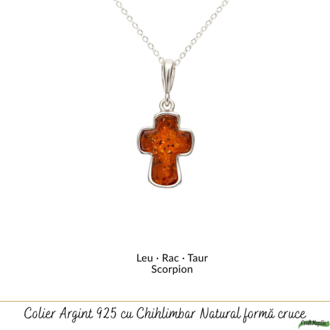 Colier argint 925 cu cruce mica si chihlimbar natural – Protectie si energie solara [4]