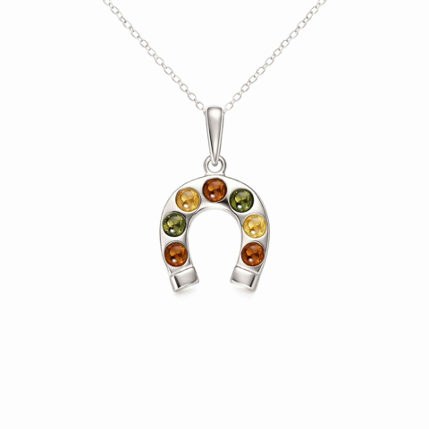 Tip Cristal - Colier argint 925 cu potcoava si chihlimbar natural – Noroc si energie solara