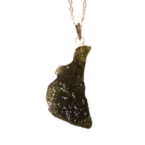 Cristale pentru zodii - Colier Argint 925 cu Moldavit natural brut 2.6 g –sustinere simbolica pentru schimbare si introspectie