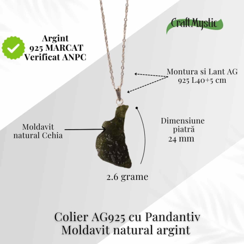 Colier Argint 925 cu Moldavit natural brut 2.6 g –sustinere simbolica pentru schimbare si introspectie [4]