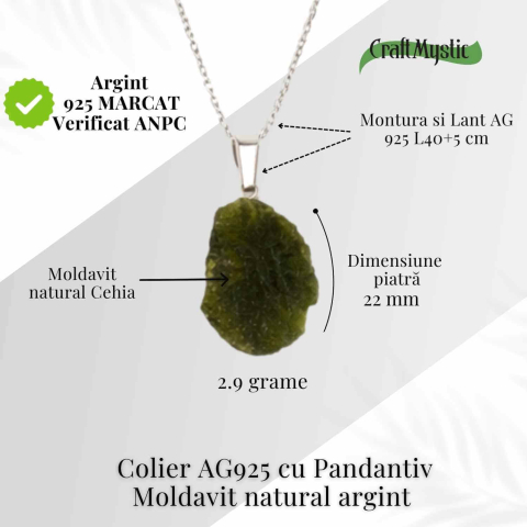 Colier Argint 925 cu Moldavit natural brut 2.9 g – o piatra a schimbarii blande si a claritatii interioare [3]