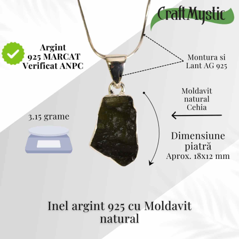 Colier Argint 925 cu Moldavit natural brut 3.15 g – energie cosmica si protectie [1]