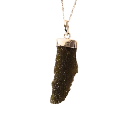 Bijuterii Semiprețioase - Colier Argint 925 cu Moldavit natural brut 3.8 g – laritate Interioara si Transformare Blanda