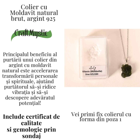 Colier Argint 925 cu Moldavit natural brut 2.2 g –sprijin discret pentru reflecție si calm [2]
