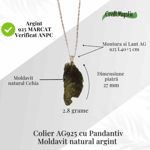 Colier Argint 925 cu Moldavit natural brut 2.8 g – simbol al schimbarii asumate si al echilibrului [4]
