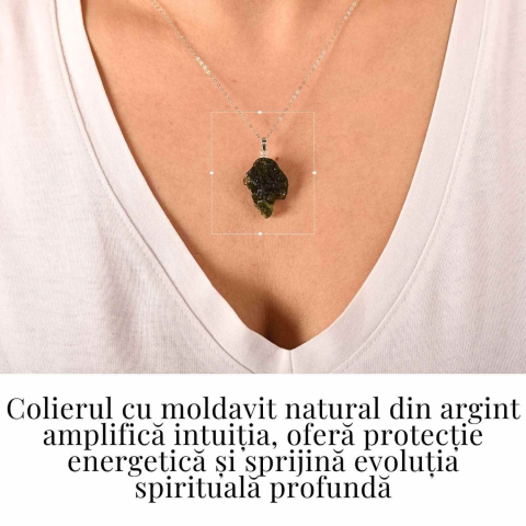 Colier Argint 925 cu Moldavit natural brut 3.2 g – un simbol al claritatii si al deschiderii interioare [1]