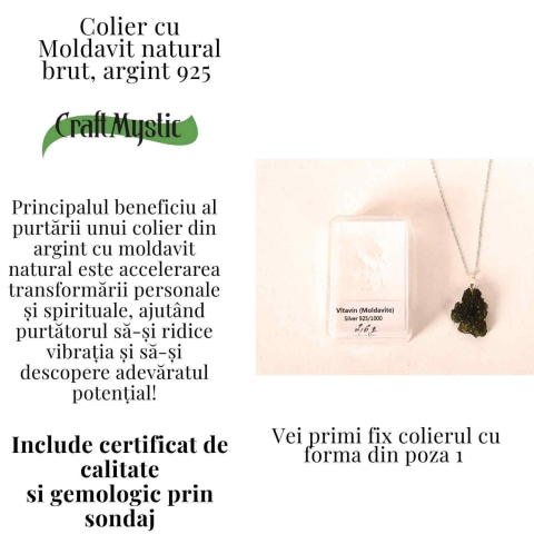Colier Argint 925 cu Moldavit natural brut 2.6 g – o piatra a schimbarii blande si a claritatii interioare [2]