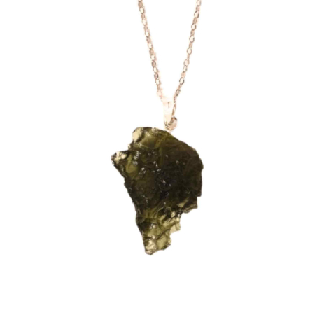 Coliere - Colier Argint 925 cu Moldavit natural brut 2.7 g – laritate interioara pentru momente de transformare constienta