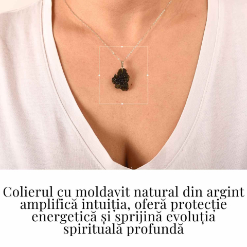 Colier Argint 925 cu Moldavit natural brut 2.6 g – o piatra a schimbarii blande si a claritatii interioare [1]
