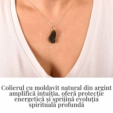 Colier Argint 925 cu Moldavit natural brut 2.7 g – un obiect cu sens pentru claritate si autoobservare [1]