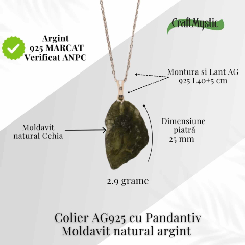 Colier Argint 925 cu Moldavit natural brut 2.9 g – o ancora simbolica pentru transformare blanda [4]
