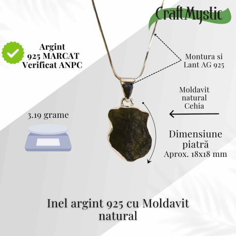 Colier argint 925 cu Moldavit natural brut 3.19 g – piatra energiei cosmice [2]