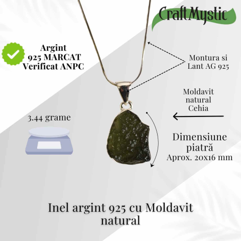 Colier argint 925 cu Moldavit natural brut 3.44 g – piatra transformarii spirituale [2]