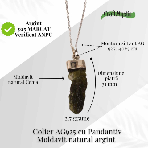 Colier Argint 925 cu Moldavit natural brut 2.7 g – Obiect cu Energie de Reannoire si Claritate Personala [3]