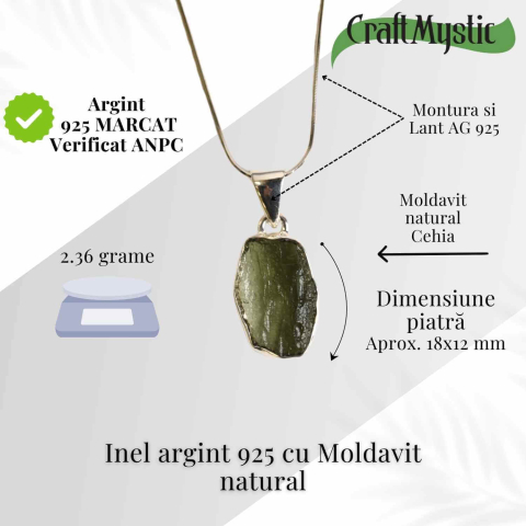 Colier Argint 925 cu Moldavit natural brut 2.36 g – talisman de transformare [2]