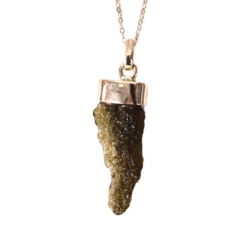 Bijuterii Semiprețioase - Colier Argint 925 cu Moldavit natural brut 2.6 g – Simbol al Schimbarii Conetiente si Echilibrului Emotional