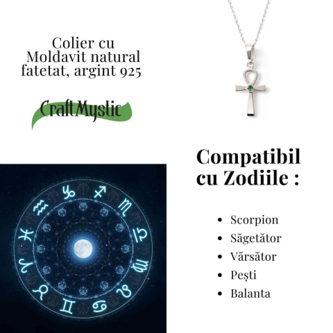 Colier Argint 925 Crucea ANKH cu Moldavit natural fatetat – simbol al vietii si transformarii [4]