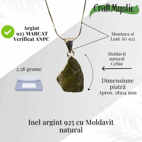 Colier Argint 925 cu Moldavit natural brut 2.58 g – Bijuterie spirituala [2]