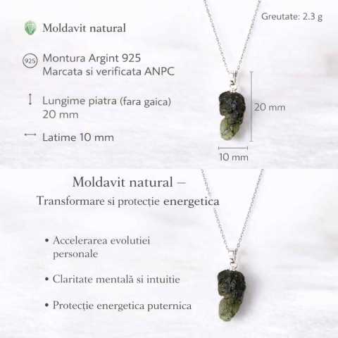 Colier Argint 925 cu Moldavit natural brut 2.36 g | CraftMystic [3]